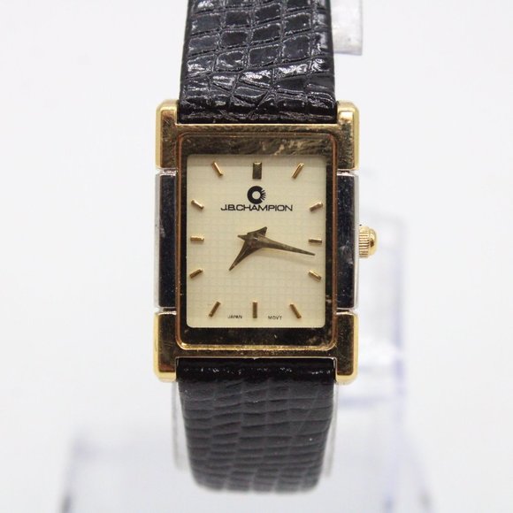 J.B Champion Watch Womens Gold Tone Stainless Steel Classic Black Leather Band - Picture 3 of 8